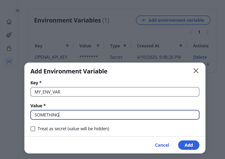 Add Environment Variables Example